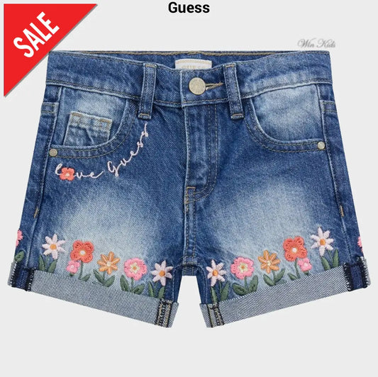 Shorts GUESS in jeans con fiori ricamati dalla 3-6 mesi alla 7 anni Bermuda