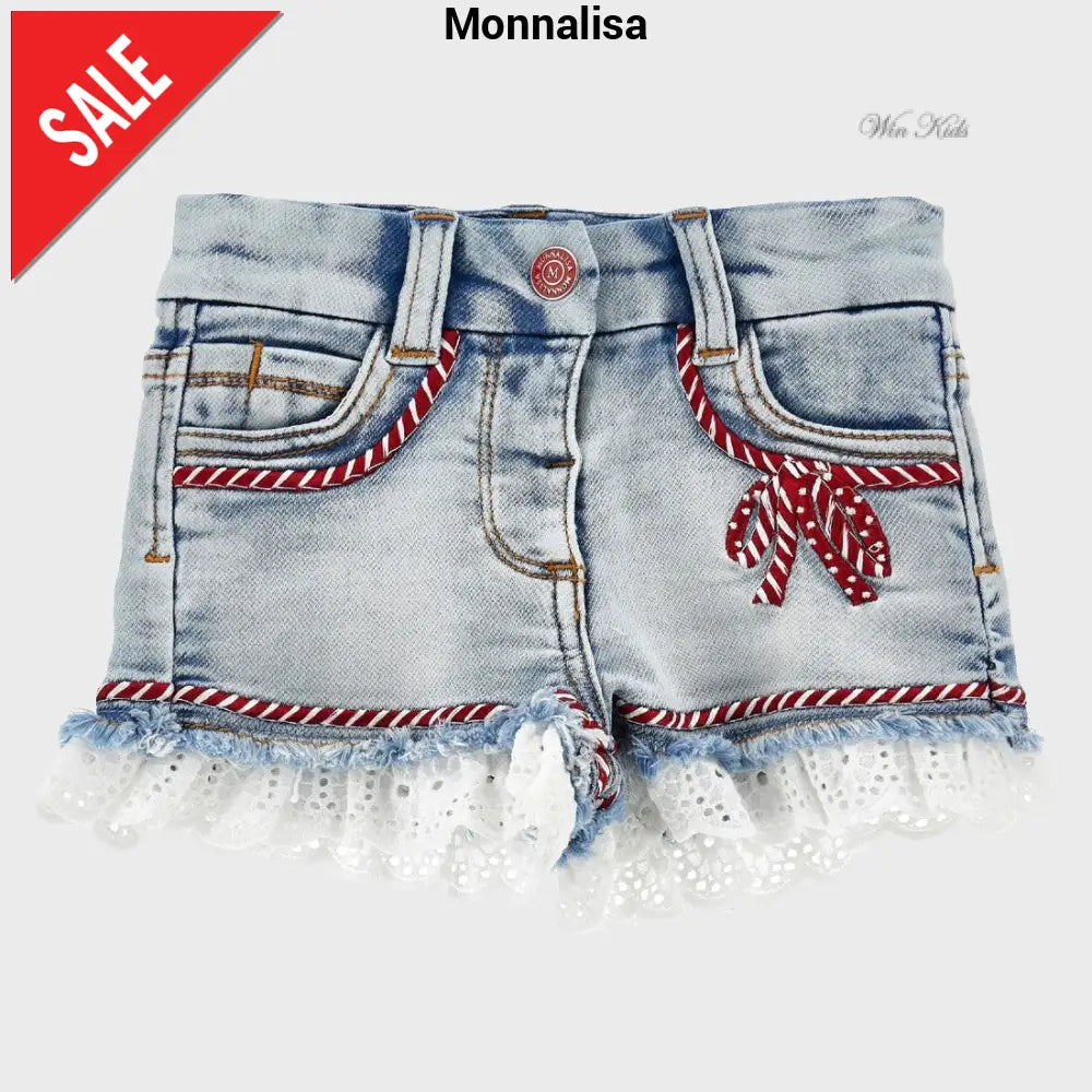Shorts MONNALISA Capri in jeans con san gallo 2 anni - 10 anni Bermuda