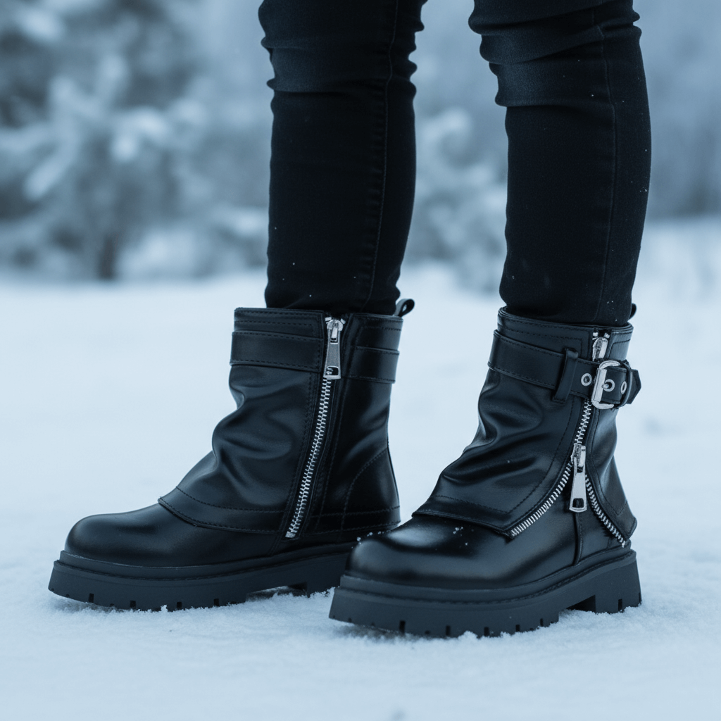 Stivaletti bambina con sfondo invernale