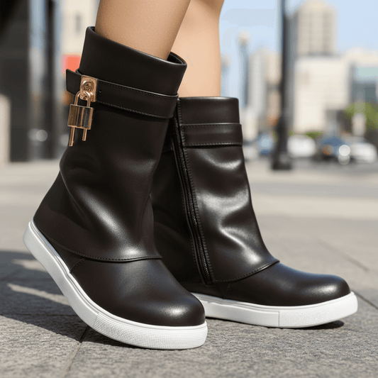 Stivaletti neri bambina con sfondo urbano