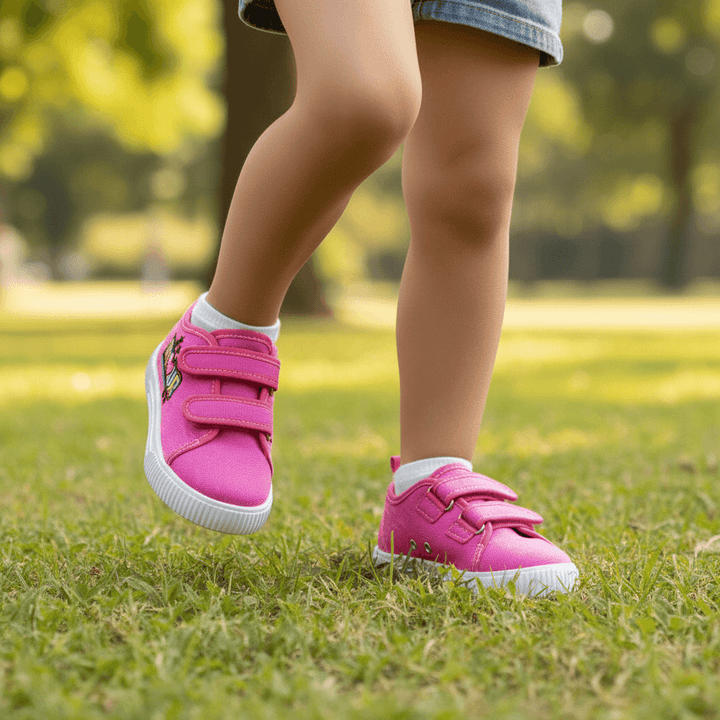 Superga Fuxia – bambina al parco, prodotto in primissimo piano