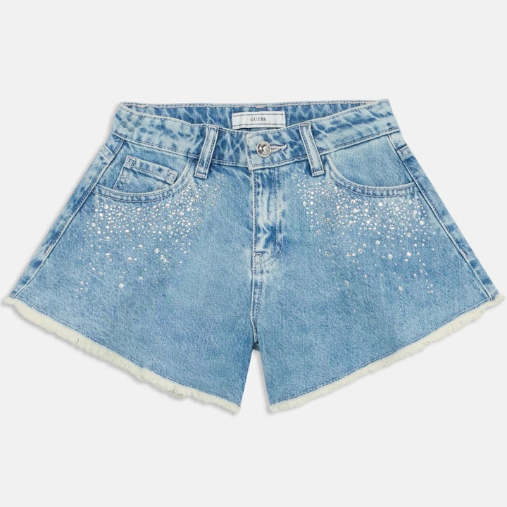 Shorts GUESS in jeans con strass e logo applicato 8 anni - 16 anni