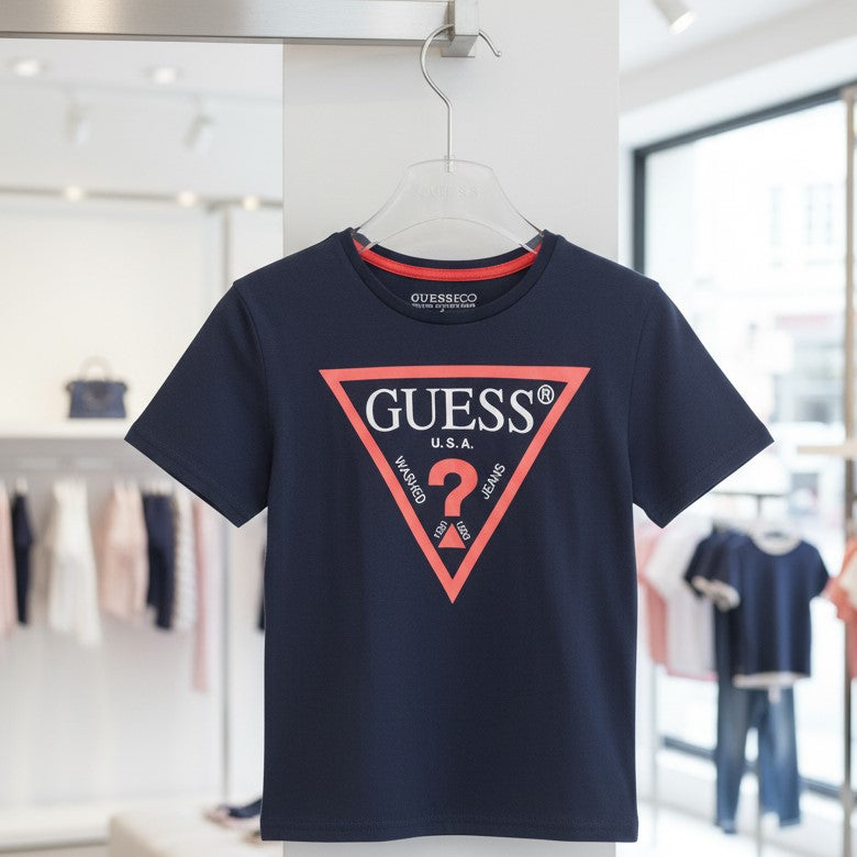 T-shirt GUESS iconica blu logo rosso 8 anni - 16 anni