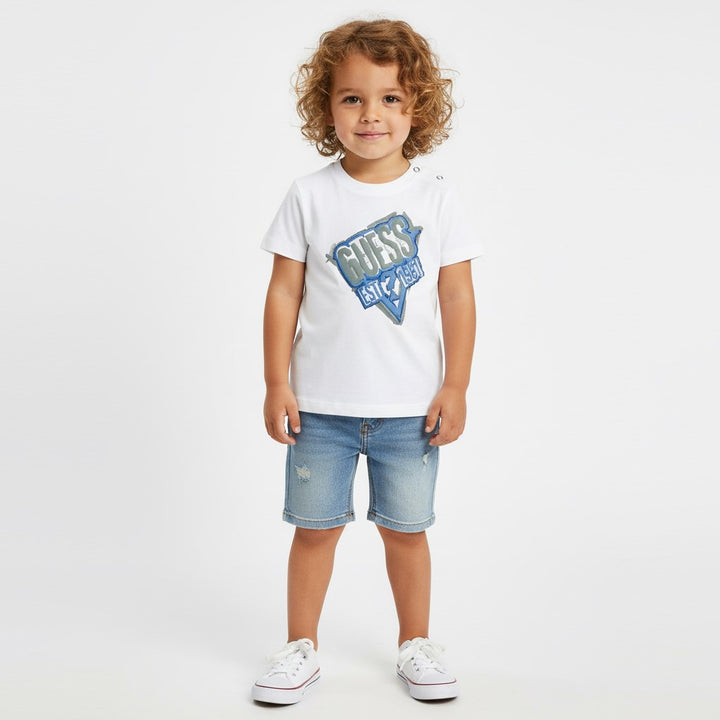 T-shirt GUESS bianca con logo 3 mesi - 7 anni