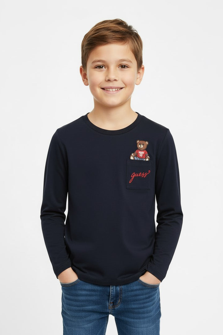 Blue GUESS cotton t-shirt with teddy bear from size 2 years to 7 years