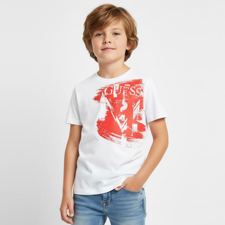 T-shirt GUESS bianca con logo rosso 8 anni - 16 anni