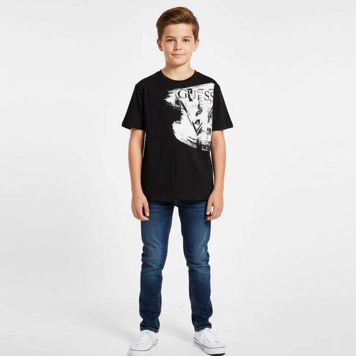 T-shirt GUESS nera con logo bianco 8 anni - 16 anni