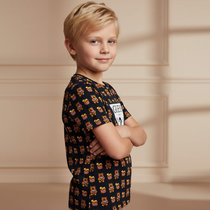 Blue GUESS t-shirt with logoed teddy bears 3 months - 7 years