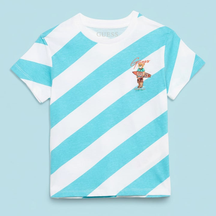 GUESS light blue white patterned t-shirt with iconic teddy bear 3/6 months - 7 years