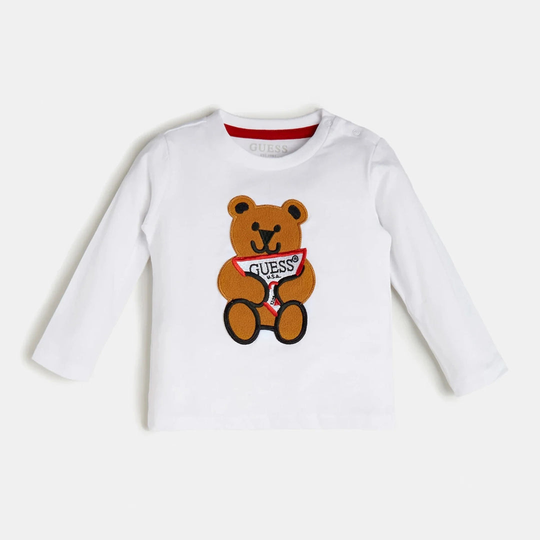 T-shirt GUESS bianca teddy con logo dalla taglia 2 anni alla 7 anni