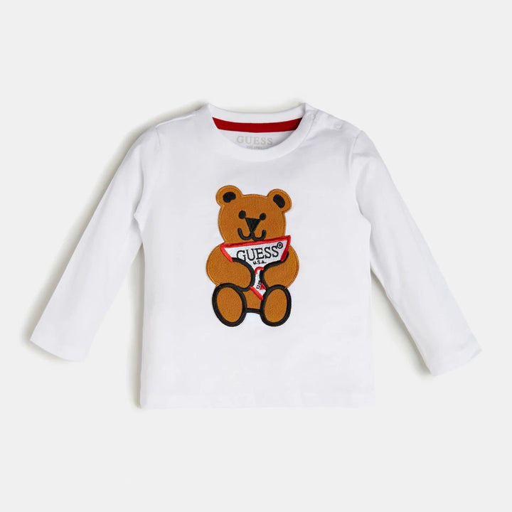 T-shirt GUESS bianca teddy con logo dalla taglia 2 anni alla 7 anni