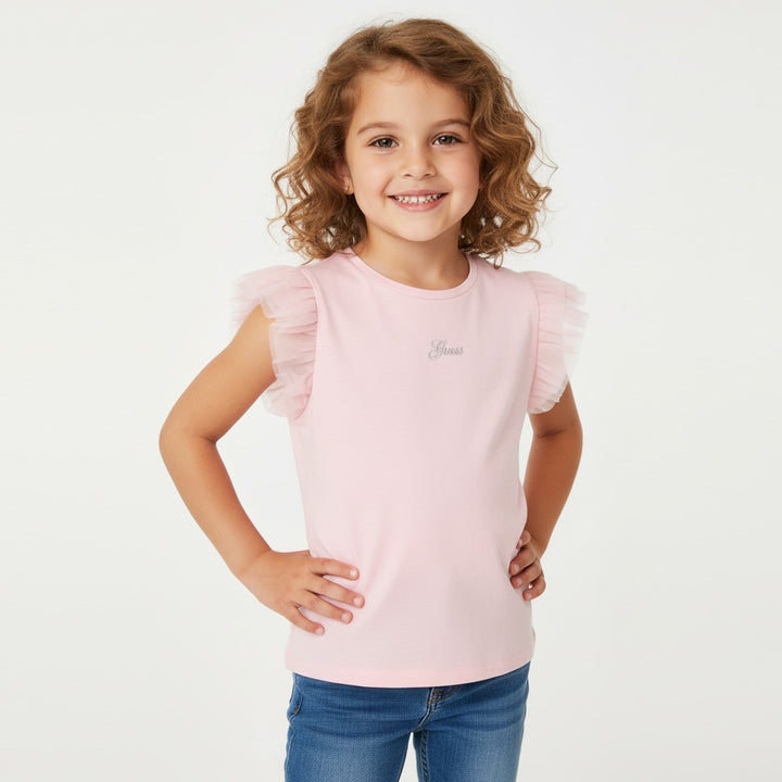 T-shirt GUESS rosa con maniche in tulle 2 anni - 7 anni