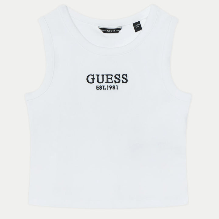 Top GUESS bianco in cotone con logo ricamato 8 anni - 16 anni