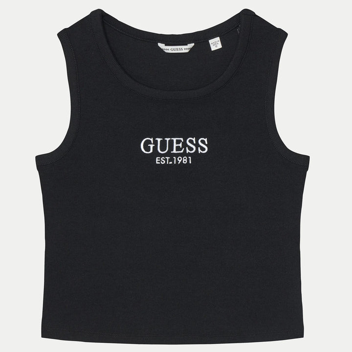 Top GUESS nero in cotone con logo ricamato 8 anni - 16 anni