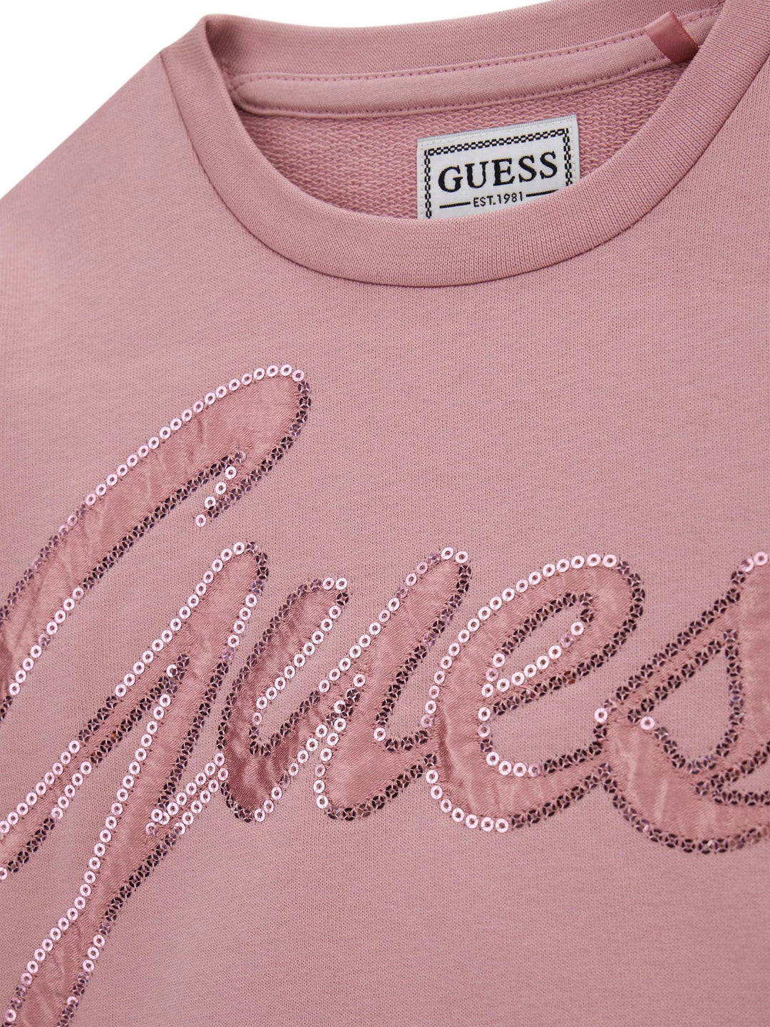 Macacão GUESS com maxi logo e lantejoulas em Nude Pink