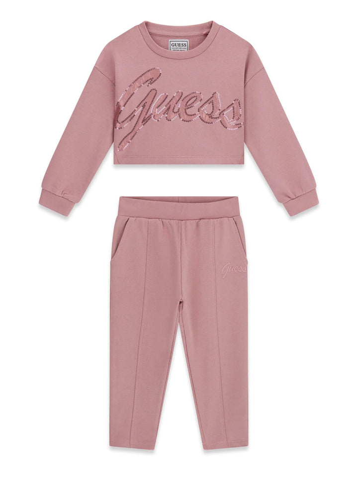Macacão GUESS com maxi logo e lantejoulas em Nude Pink