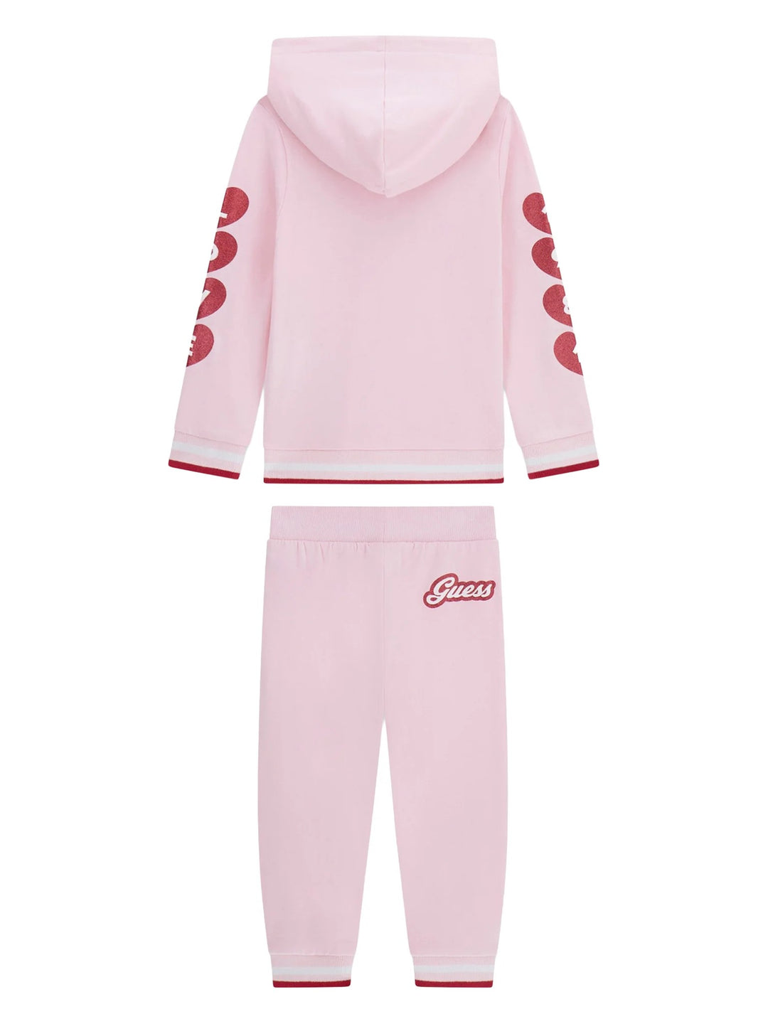Tuta GUESS in cotone garzato cotone rosa felpa con zip e pantalone dalla 2 anni alla 8 anni