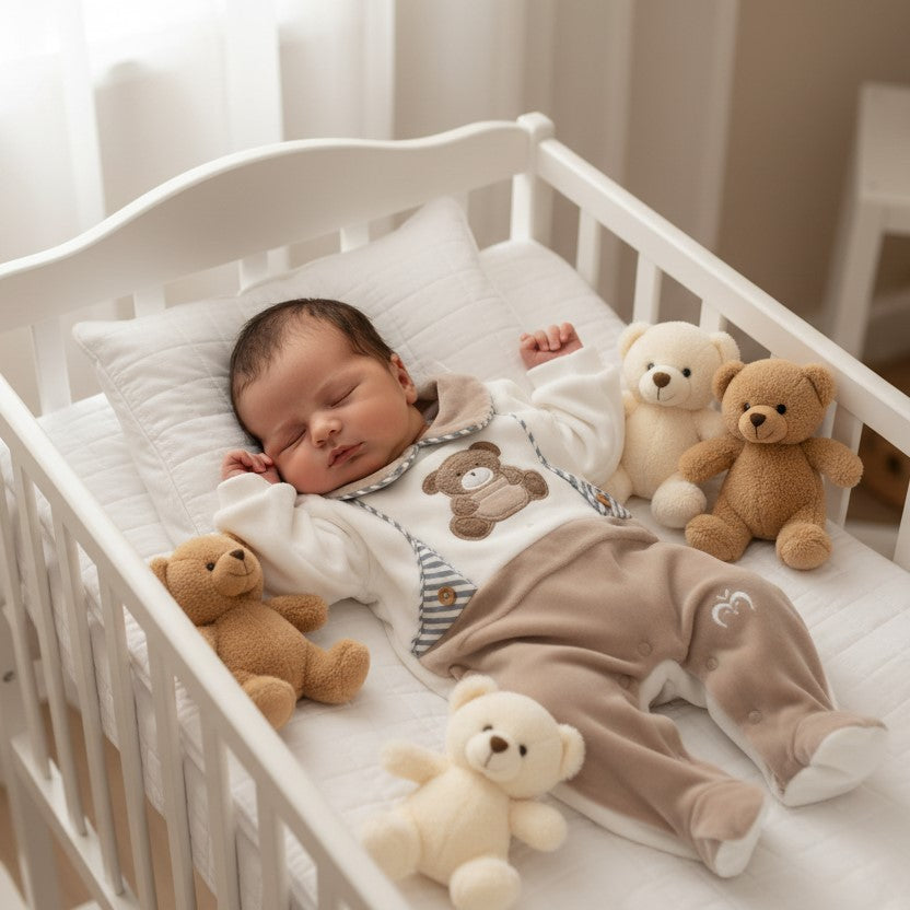 Tutina in ciniglia Melanie con orsetto beige