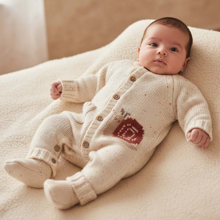 Natural theme cream tricot onesie with snail 1 month - 12 months