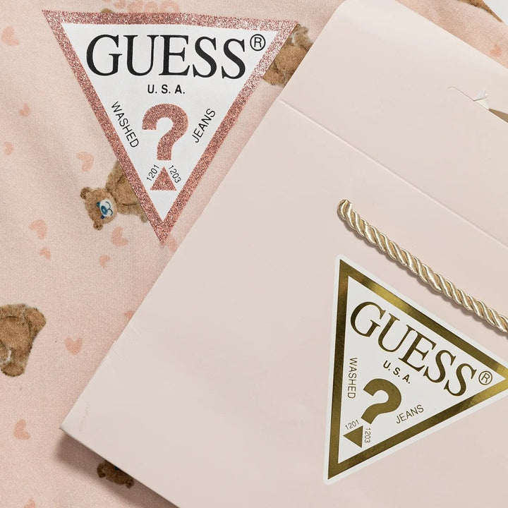 Tutina GUESS in cotone rosa con orsetti 0/3 mesi