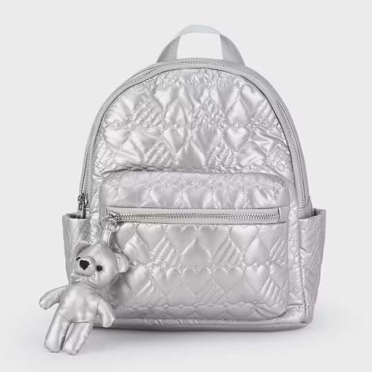 MAYORAL Silver Backpack with Teddy Pendant - Padded Girl Backpack