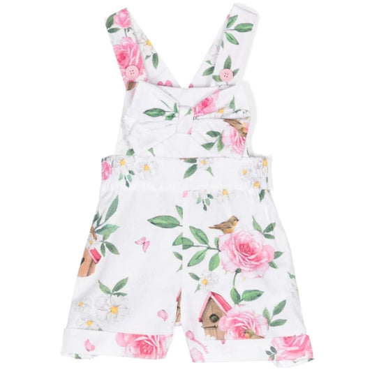 Salopette MONNALISA bianca a fantasia con fiocco